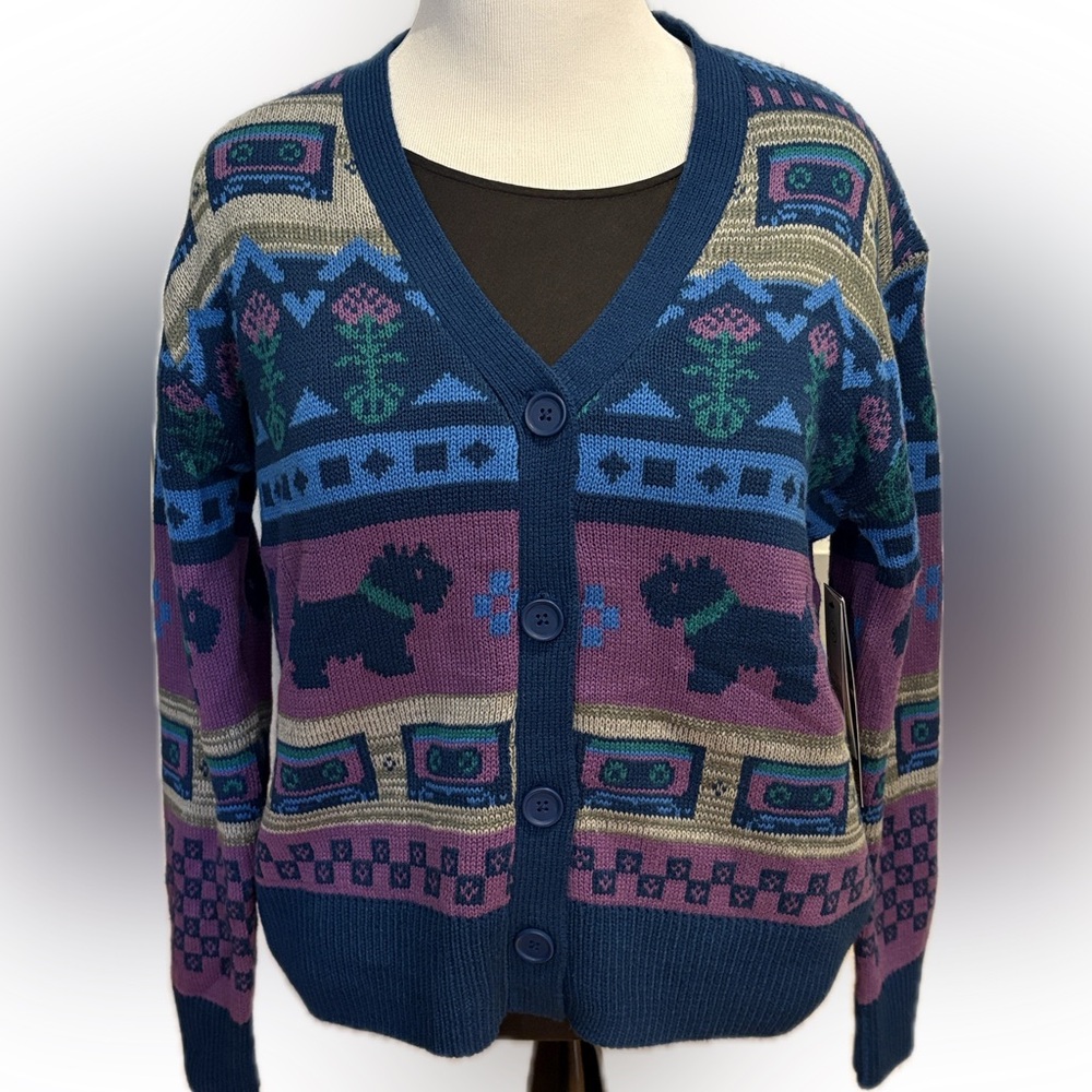Netflix Stranger Things Slouchy Cardigan No Boundaries Women’s Scottie dog new
